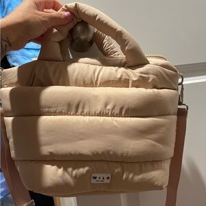 Tan Puffer Crossbody Tote Bag